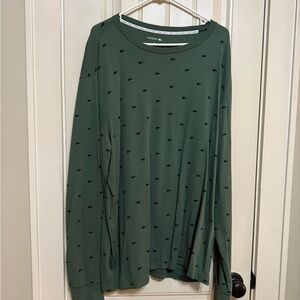 Lacoste Sleepwear Green Long Sleeve Shirt with Logo Pattern